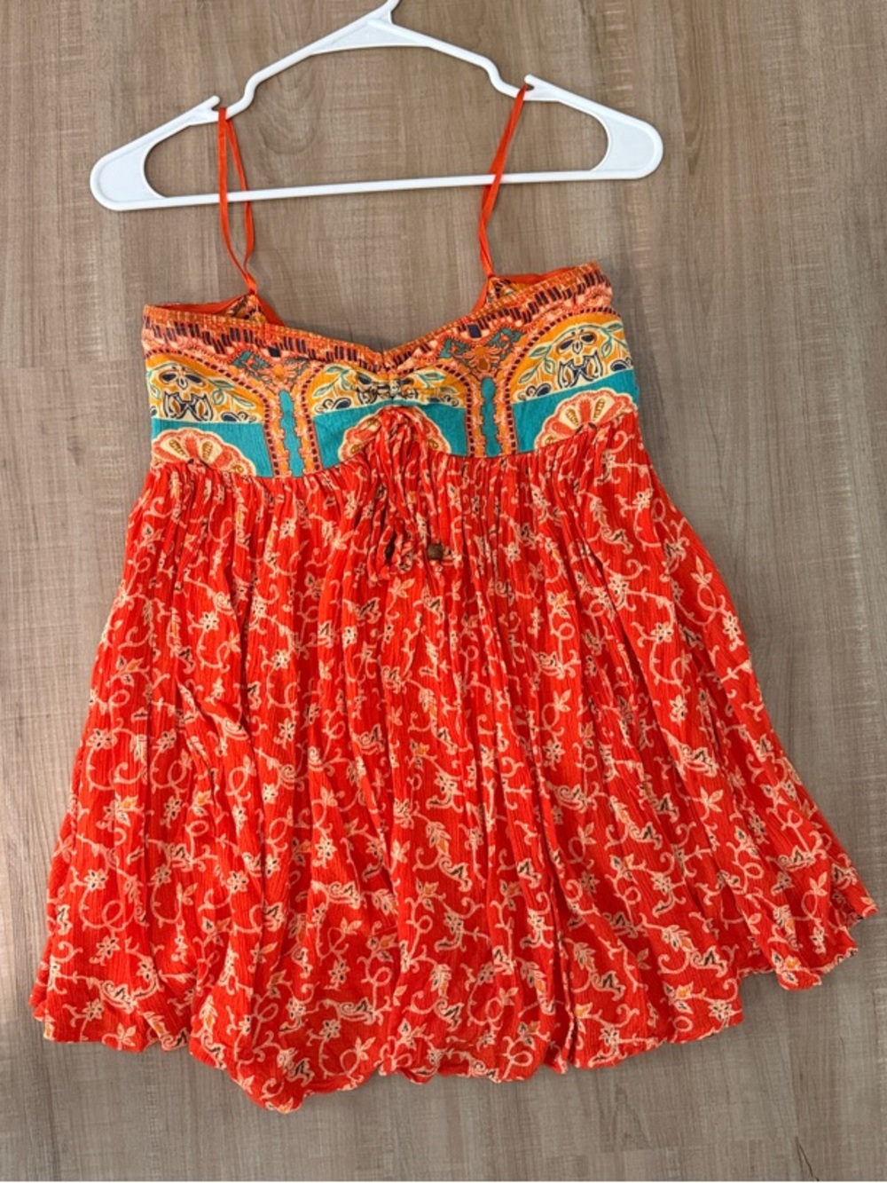 Free People Boho Orange Print Strapless Romper